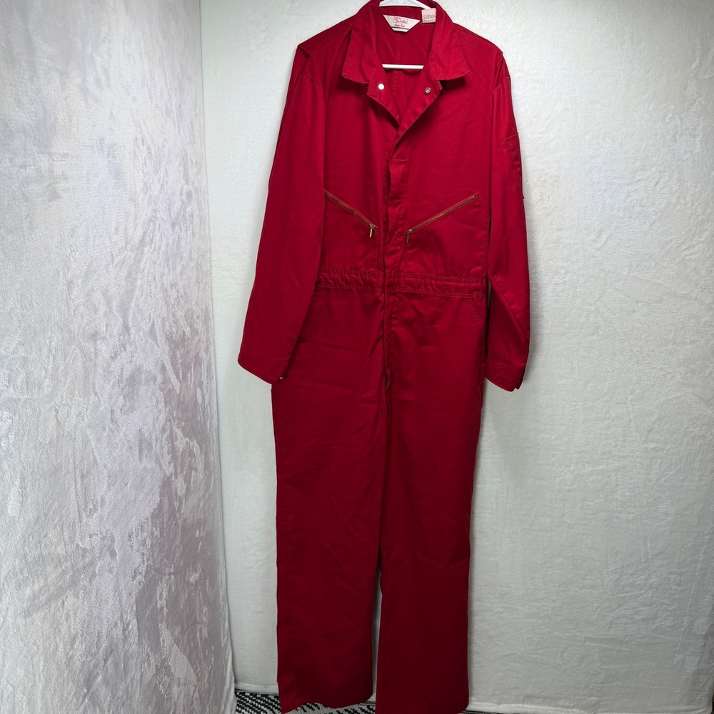 VTG Walls Master Made Red Coveralls Mens 46T Long Sleeve Zip Utility Jumpsuit **